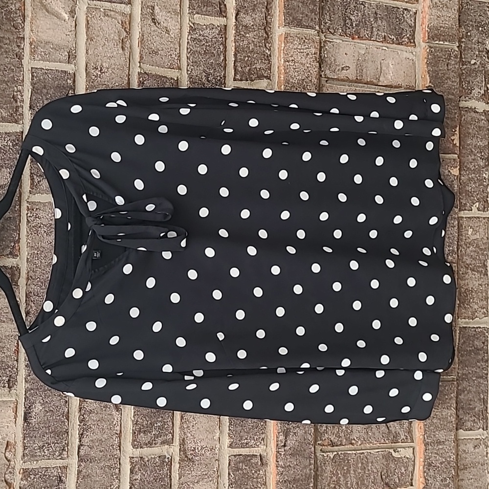 Talbots Black and White Polka Dot Long Sleeve Blouse Size 2X